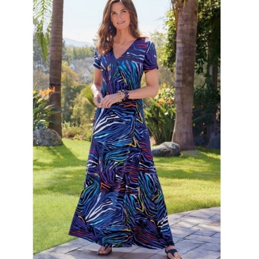 Soft Surroundings Maribaya Knit Maxi Wrap Dress Multicolor Zebra Print Sz Small